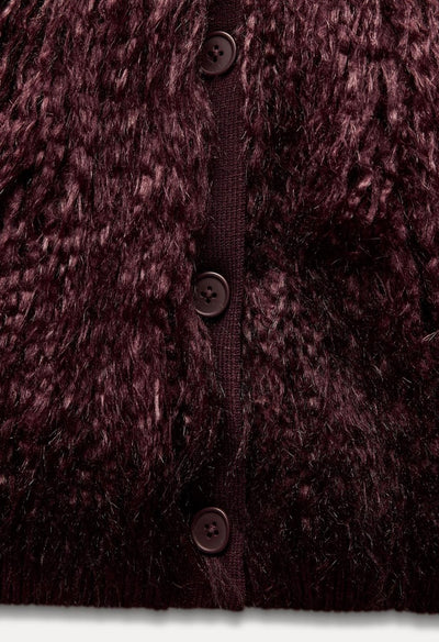 Strickjacke mit Wein-Roter Fell Optik für Damen