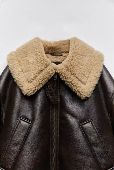 Pilotenjacke aus Kunstleder für Damen