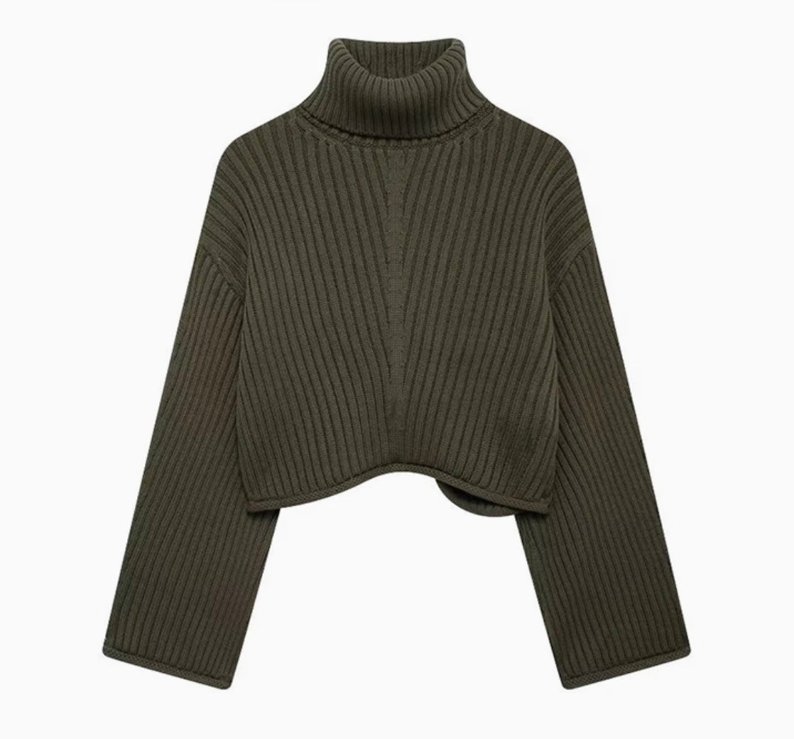 Bauchfreier Rollkragerpullover aus Strick für Frauen