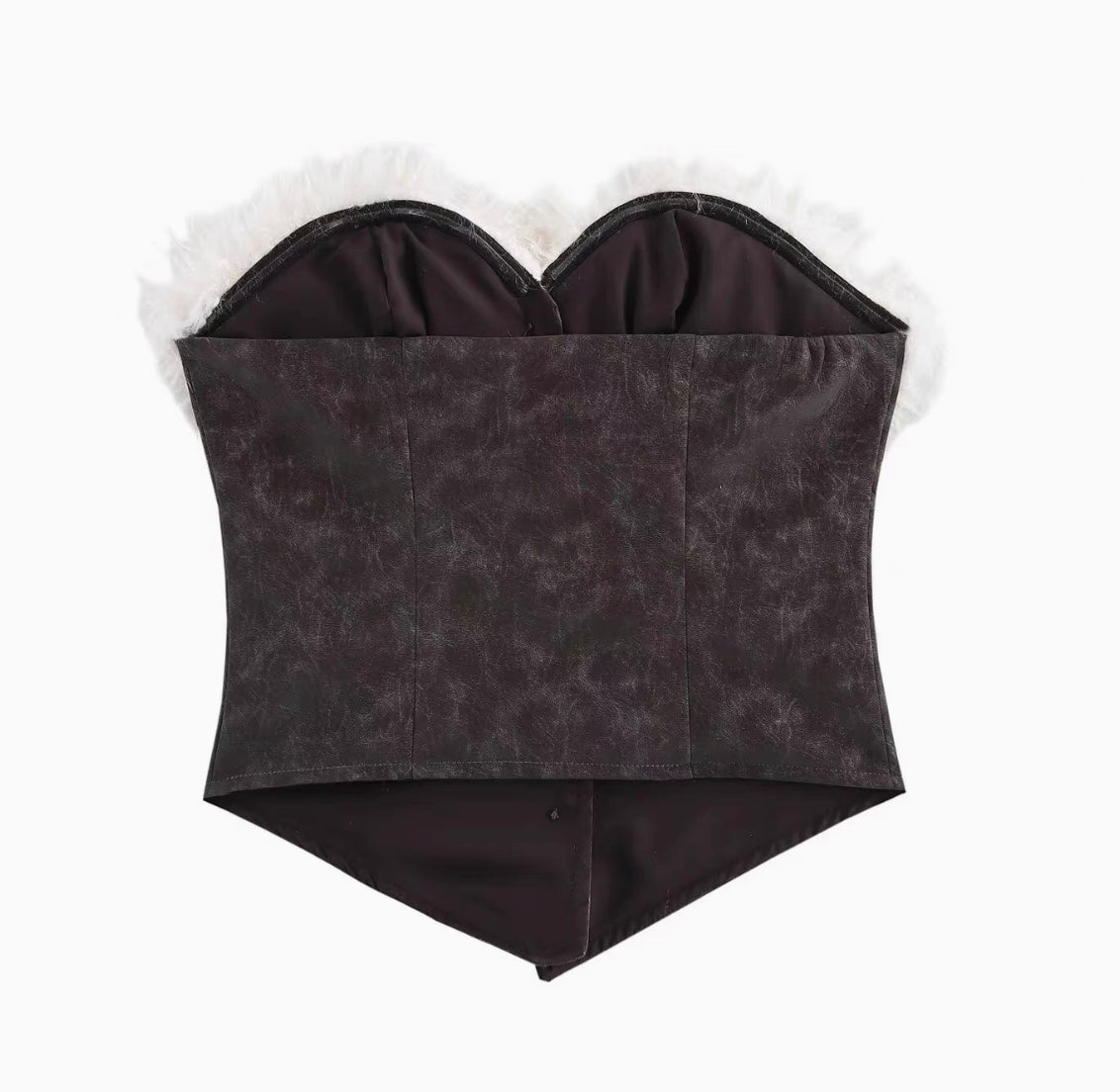 Crop Top Corset Oberteil mit Fell für Damen