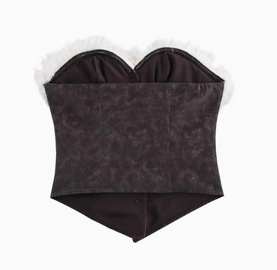 Crop Top Corset Oberteil mit Fell für Damen