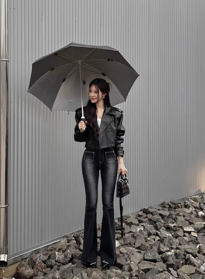 Stylische Bikerlederjacke im Crop Schnitt für Frauen