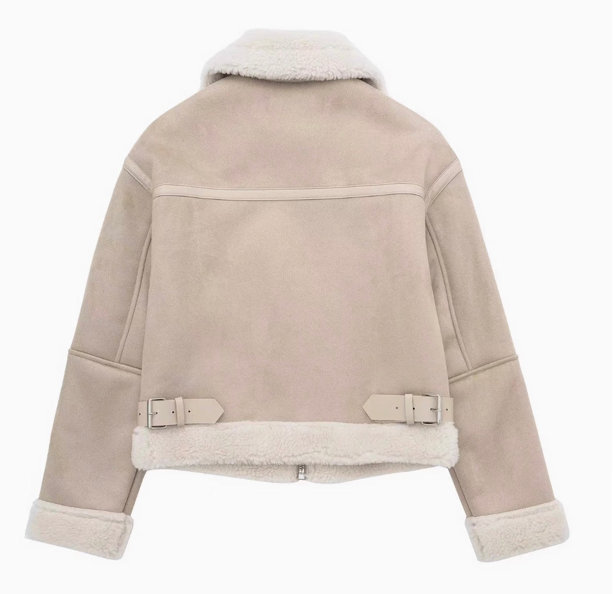 Beige Wildlederjacke mit Fellfutter für Frauen