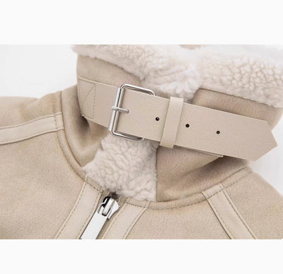 Beige Wildlederjacke mit Fellfutter für Frauen
