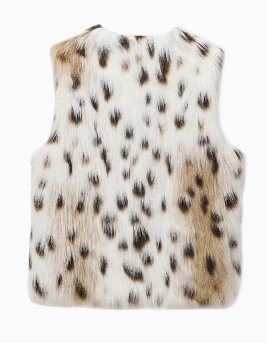Dünne Fellweste mit Leoparden Muster für Frauen