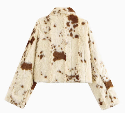 Kurze Felljacke mit Kuh-Muster für Frauen