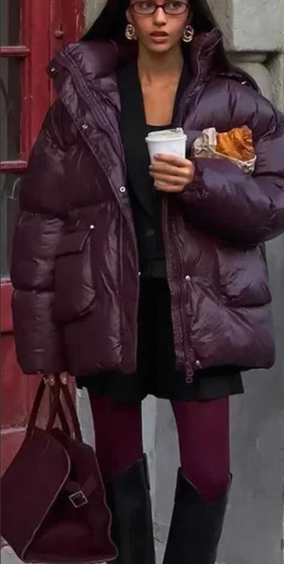 Lange Steppjacke mit Seitentaschen für Frauen