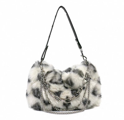 Flauschige Handtasche mit Fell Optik gepunktet für Frauen