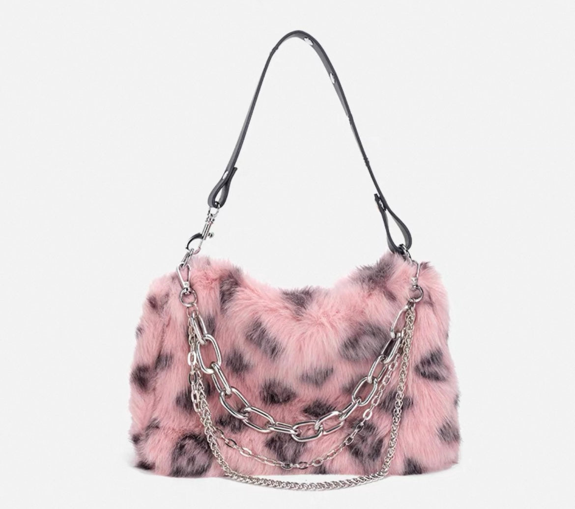 Flauschige Handtasche mit Fell Optik gepunktet für Frauen