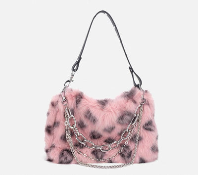 Flauschige Handtasche mit Fell Optik gepunktet für Frauen