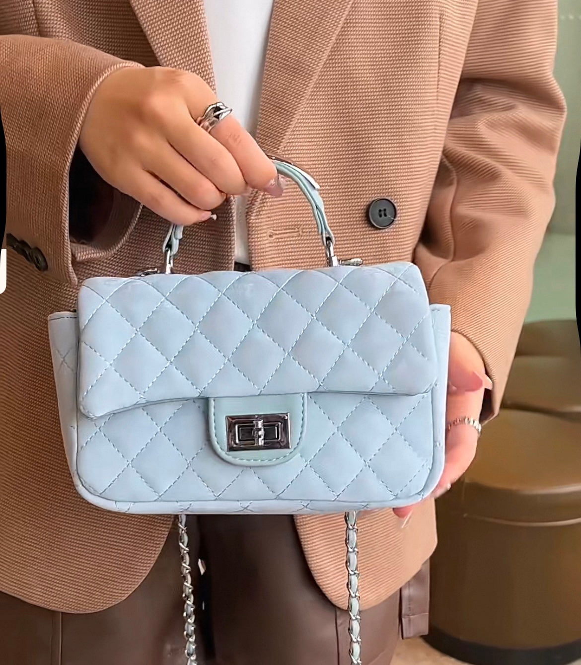 Gesteppte Handtasche aus Kunstwildleder mit Rautenmuster für Frauen