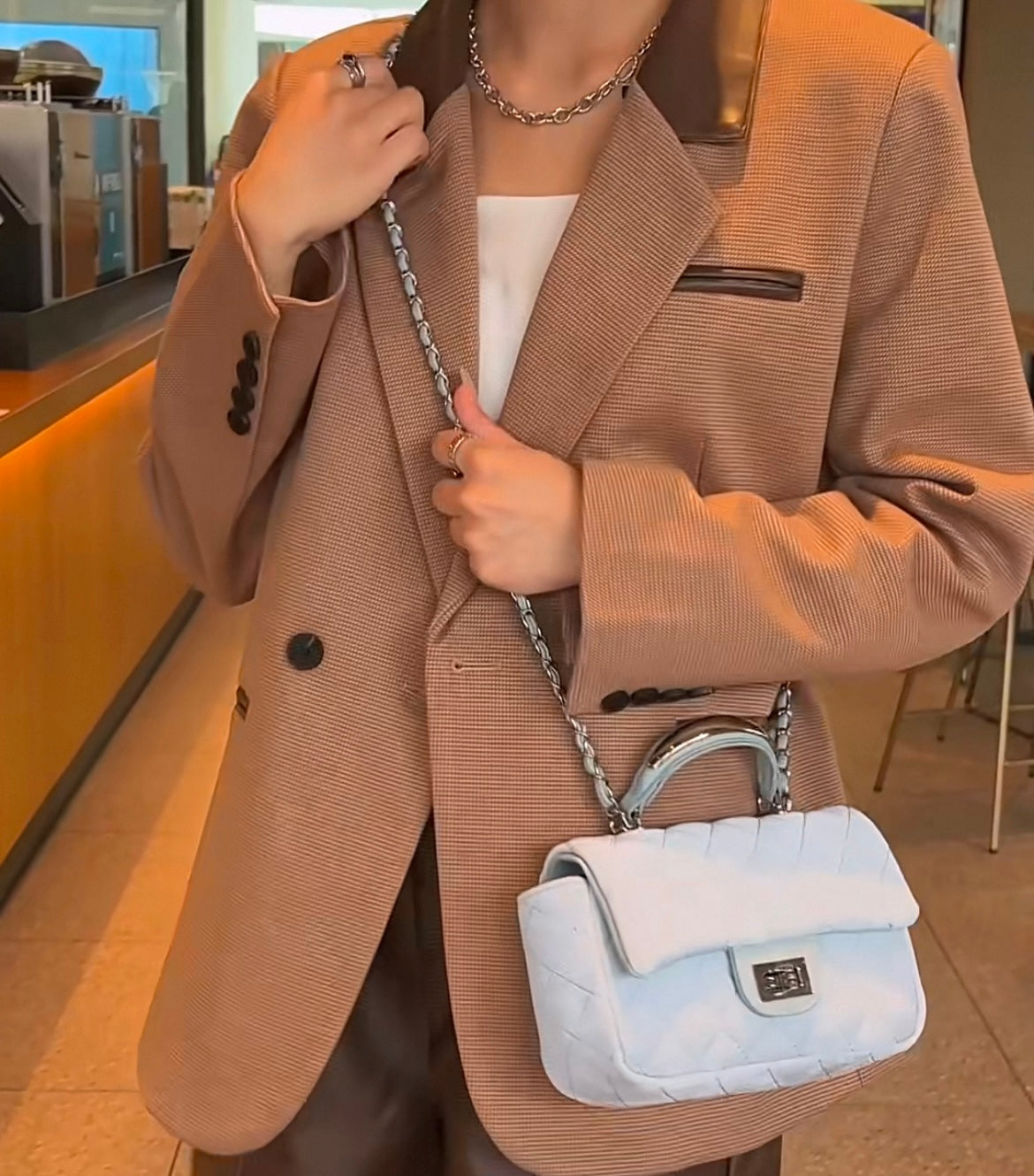 Gesteppte Handtasche aus Kunstwildleder mit Rautenmuster für Frauen