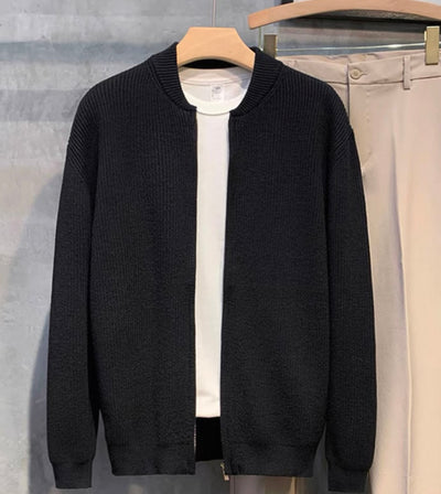 Dünne Feinstrickjacke ohne Kragen im Rippenstil  für Herren