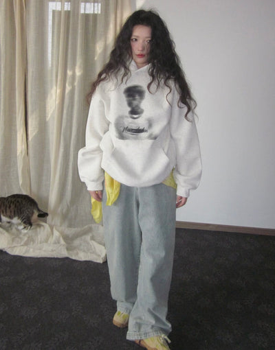 Oversize Kapuzenpullover  mit verblaßtem Motiv
