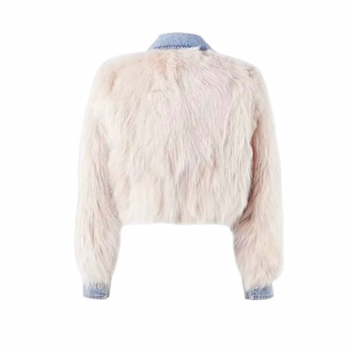 Stylische Gecroppte Denim- Fell Jacke für Frauen