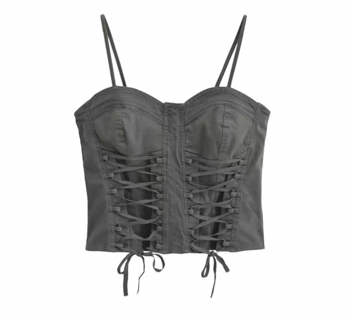 Denim Crop Top mit Schleifenmuster