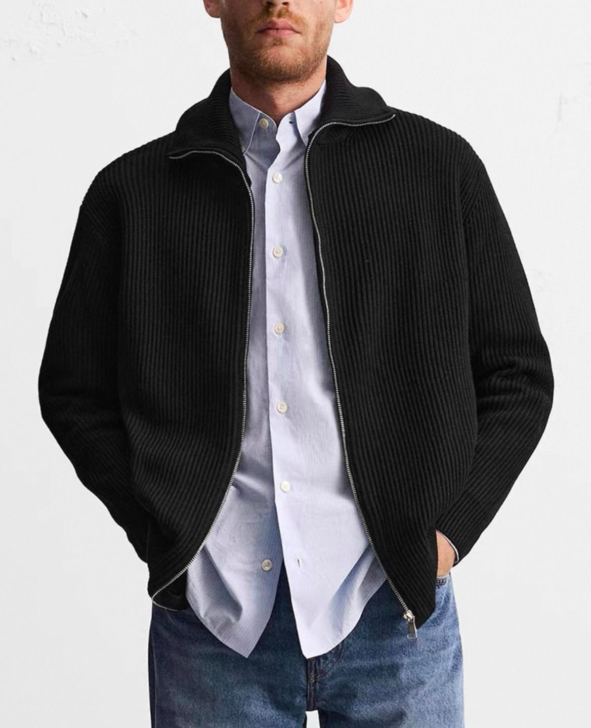 Reißverschluss-Strickjacke mit Rippstruktur für Herren