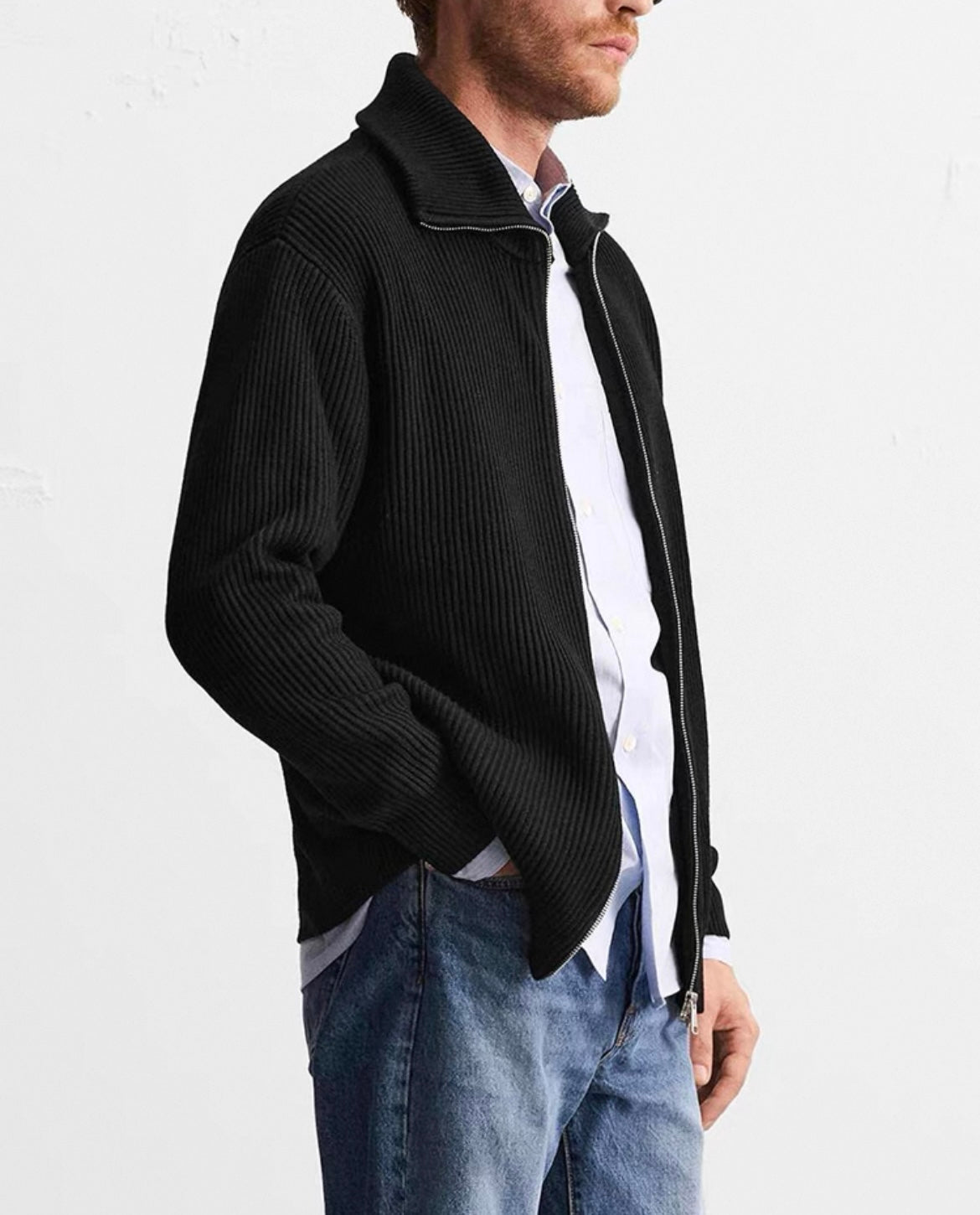 Reißverschluss-Strickjacke mit Rippstruktur für Herren