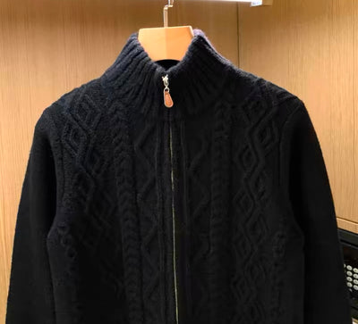 Dicke Strickjacke mit Zopfmuster und Reißverschluss für Herren