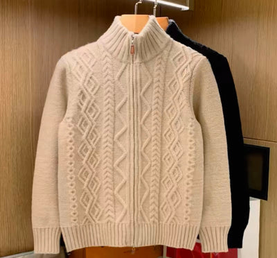 Dicke Strickjacke mit Zopfmuster und Reißverschluss für Herren