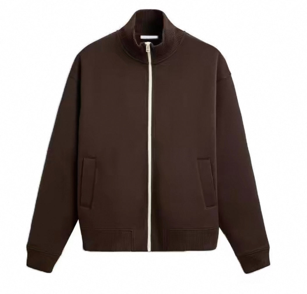 Braune Jacke mit Reißverschluss und Stehkragen aus Polyester-Mesh für Herren