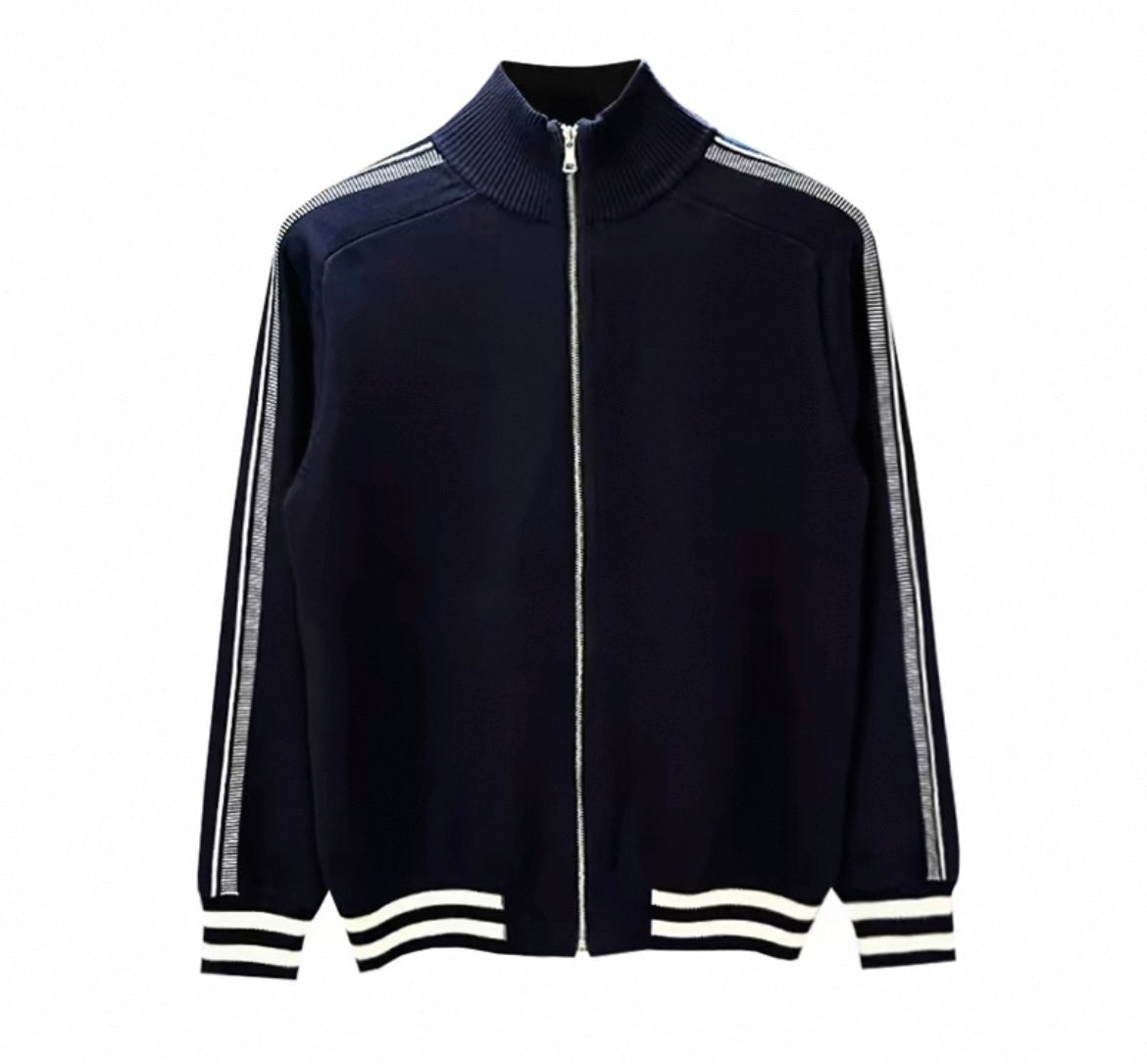 Strickjacke mit Weißen Seitenstreifen in Navy-Blau für Herren