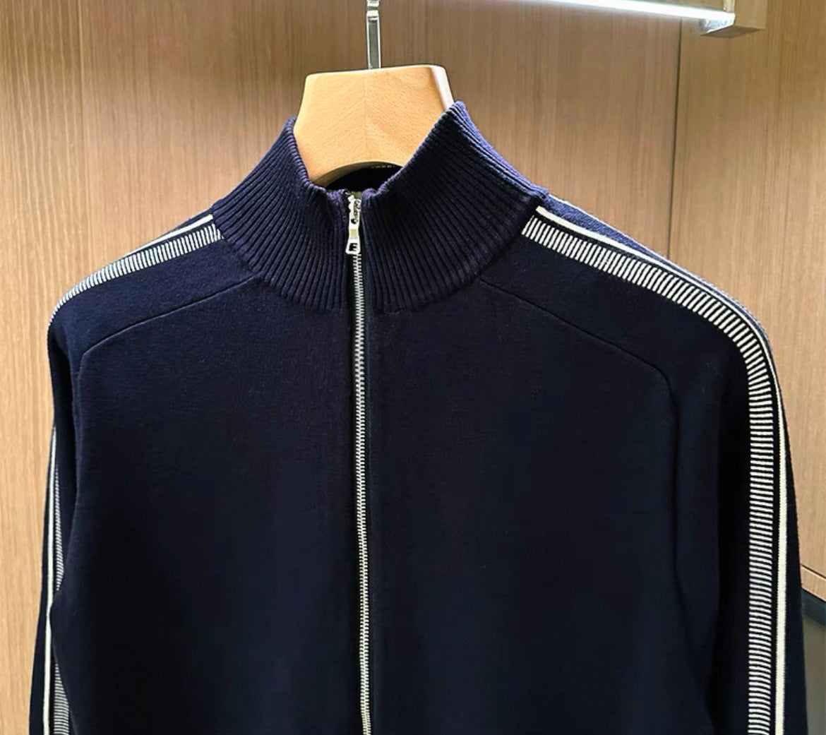 Strickjacke mit Weißen Seitenstreifen in Navy-Blau für Herren