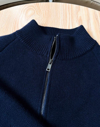 Strickjacke mit Reißverschluss und Stehkragenin Navy-Blau für Herren