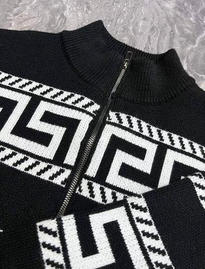 Feinstrickjacke mit Mäander-Muster für Herren