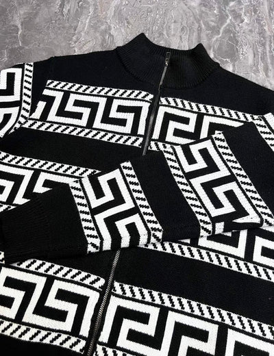 Feinstrickjacke mit Mäander-Muster für Herren
