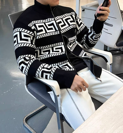 Feinstrickjacke mit Mäander-Muster für Herren