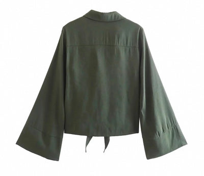 Elegantes Knotenbluse aus Leinen mit ausgestellten Ärmeln für Frauen