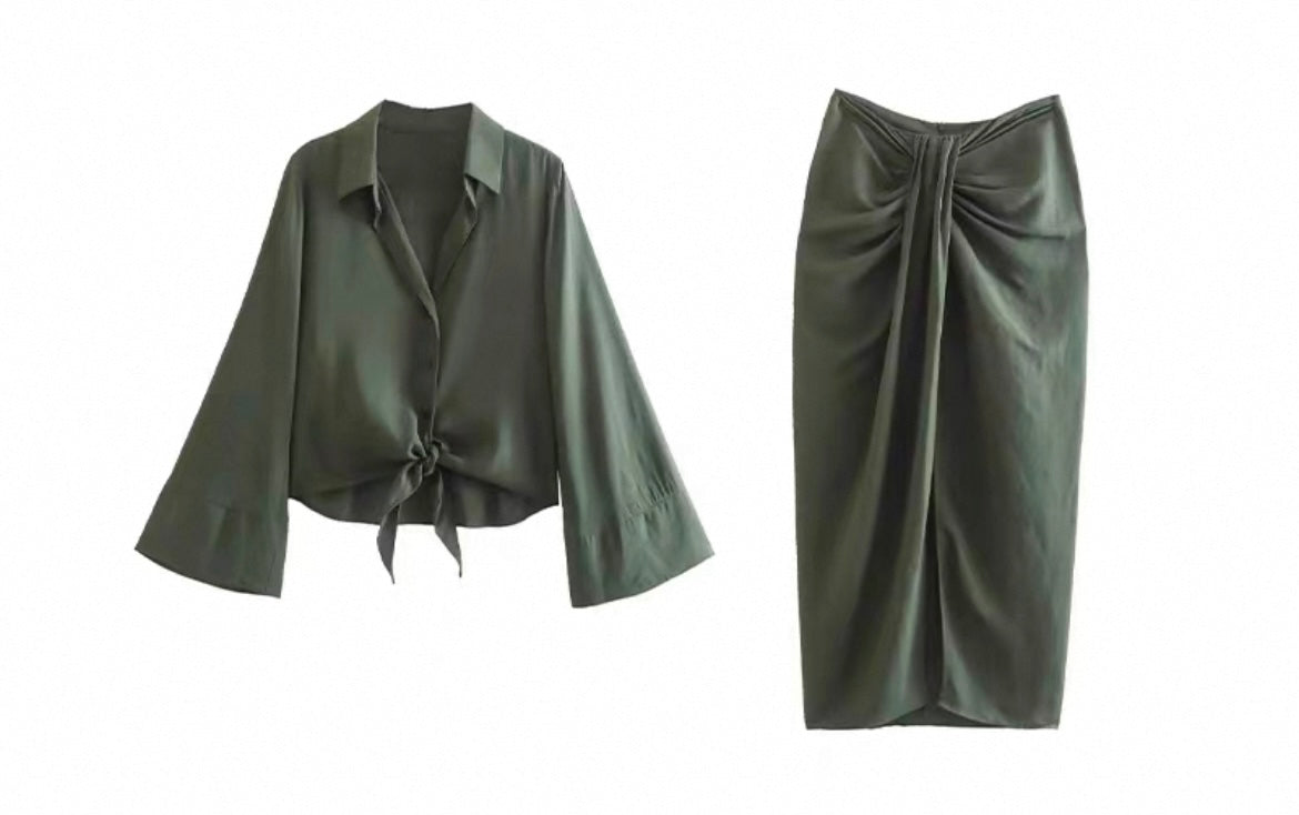 Elegantes Knotenbluse aus Leinen mit ausgestellten Ärmeln für Frauen