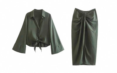 Elegantes Knotenbluse aus Leinen mit ausgestellten Ärmeln für Frauen