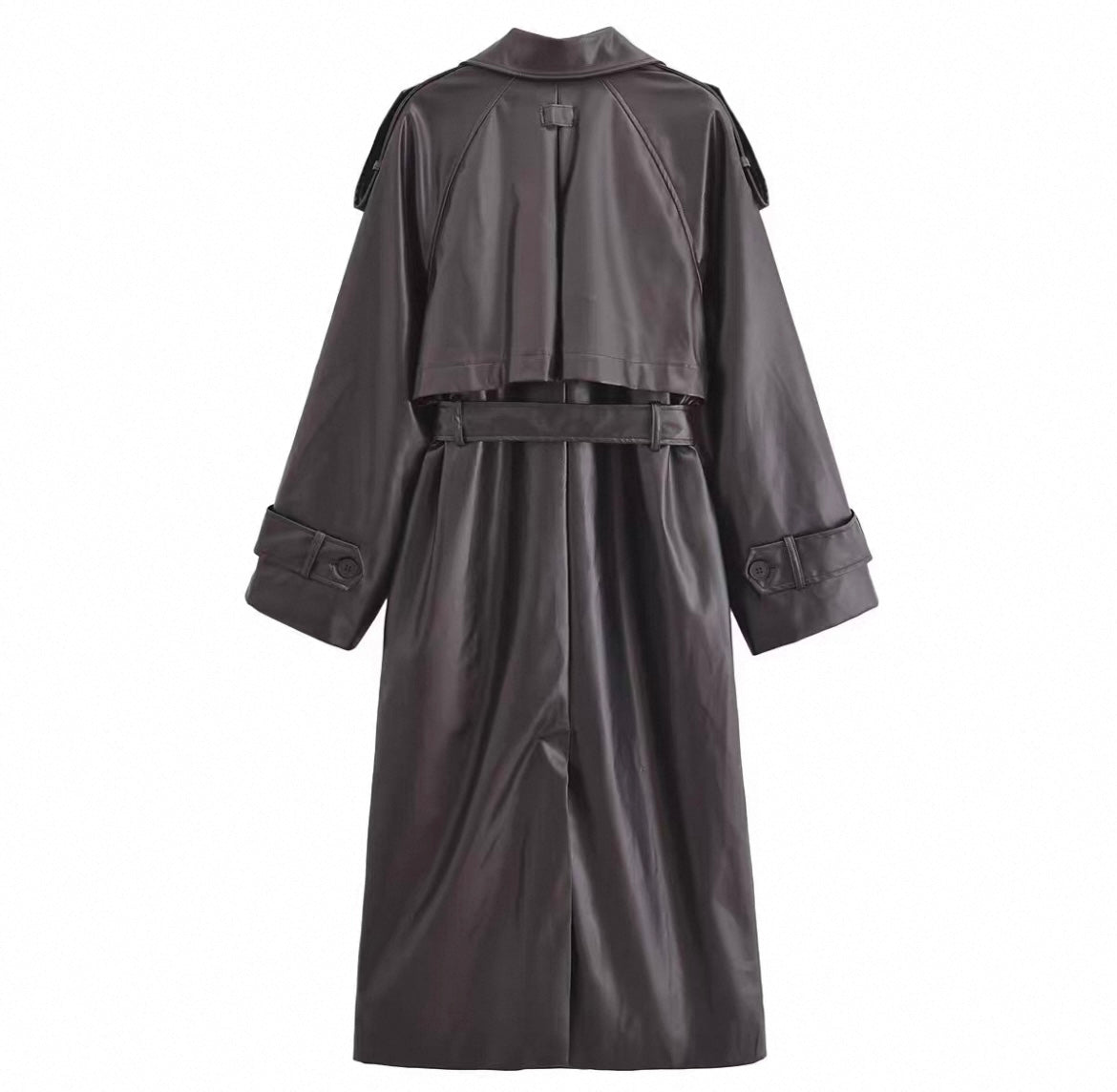 Dunkelbrauner Leder Mantel für Frauen