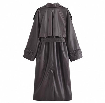 Dunkelbrauner Leder Mantel für Frauen