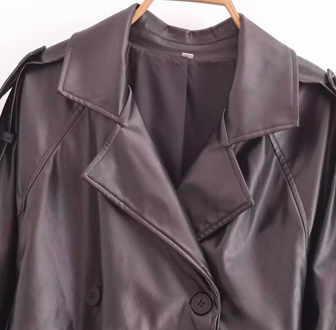 Dunkelbrauner Leder Mantel für Frauen