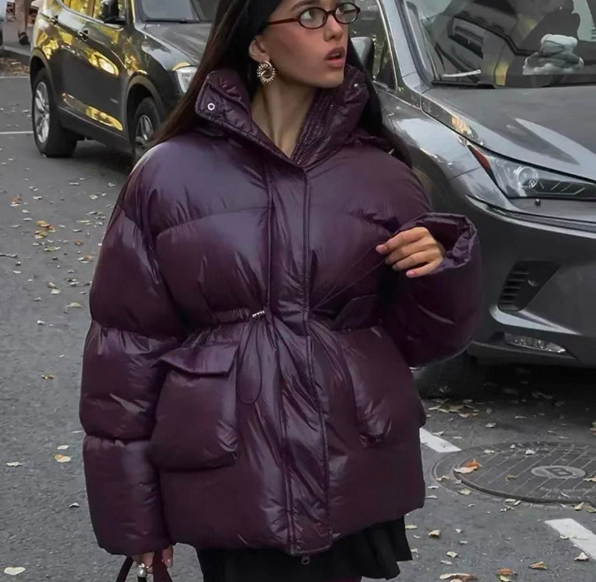Lange Steppjacke mit Seitentaschen für Frauen