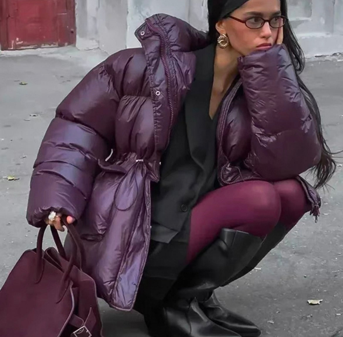 Lange Steppjacke mit Seitentaschen für Frauen