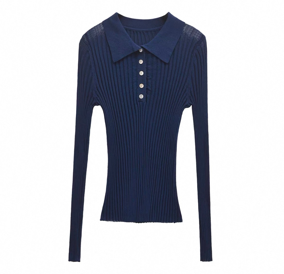 Dünner Strickpullover mit Polo Kragen für Frauen