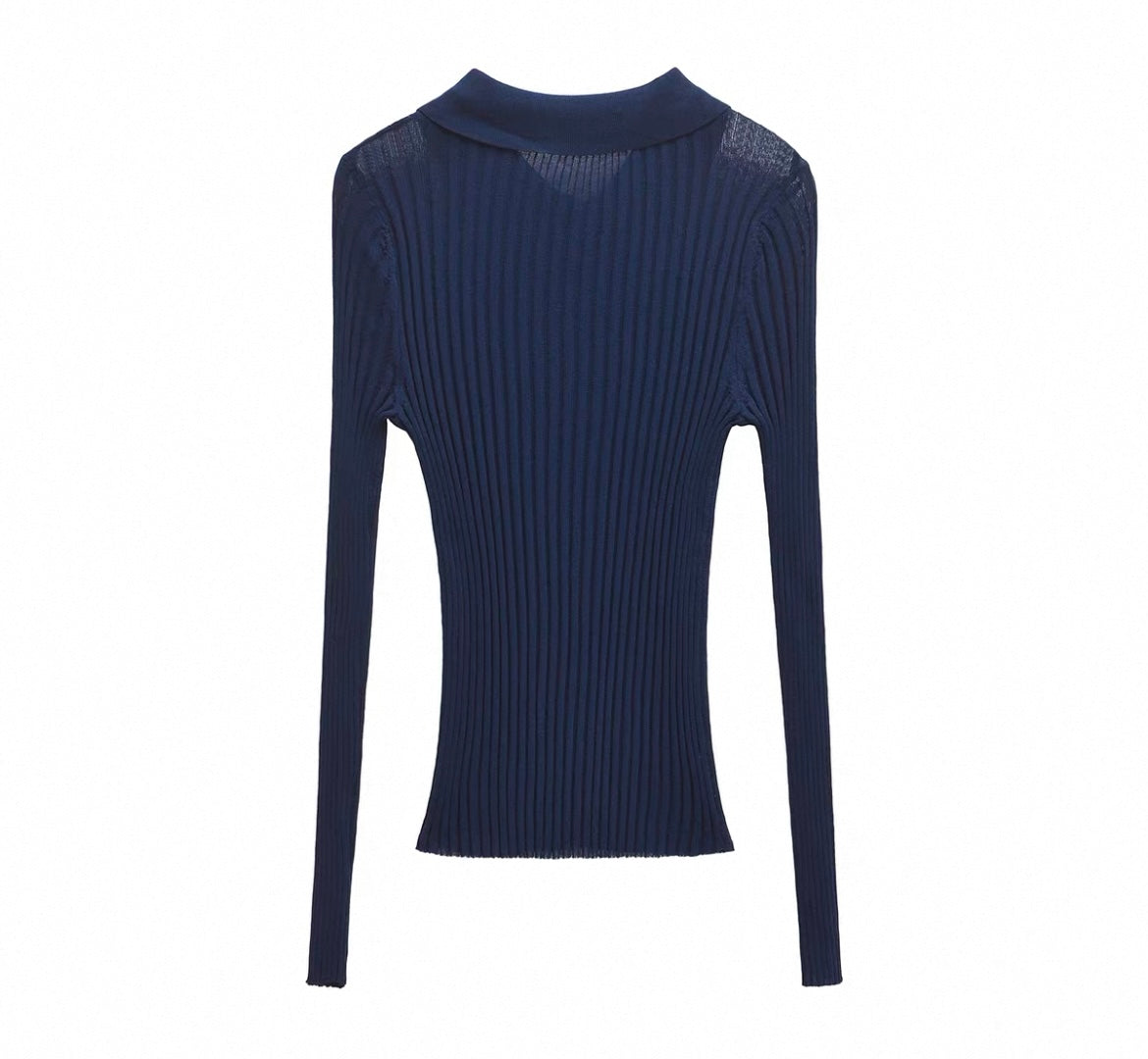 Dünner Strickpullover mit Polo Kragen für Frauen