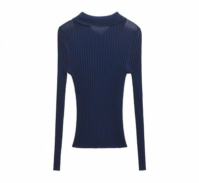 Dünner Strickpullover mit Polo Kragen für Frauen