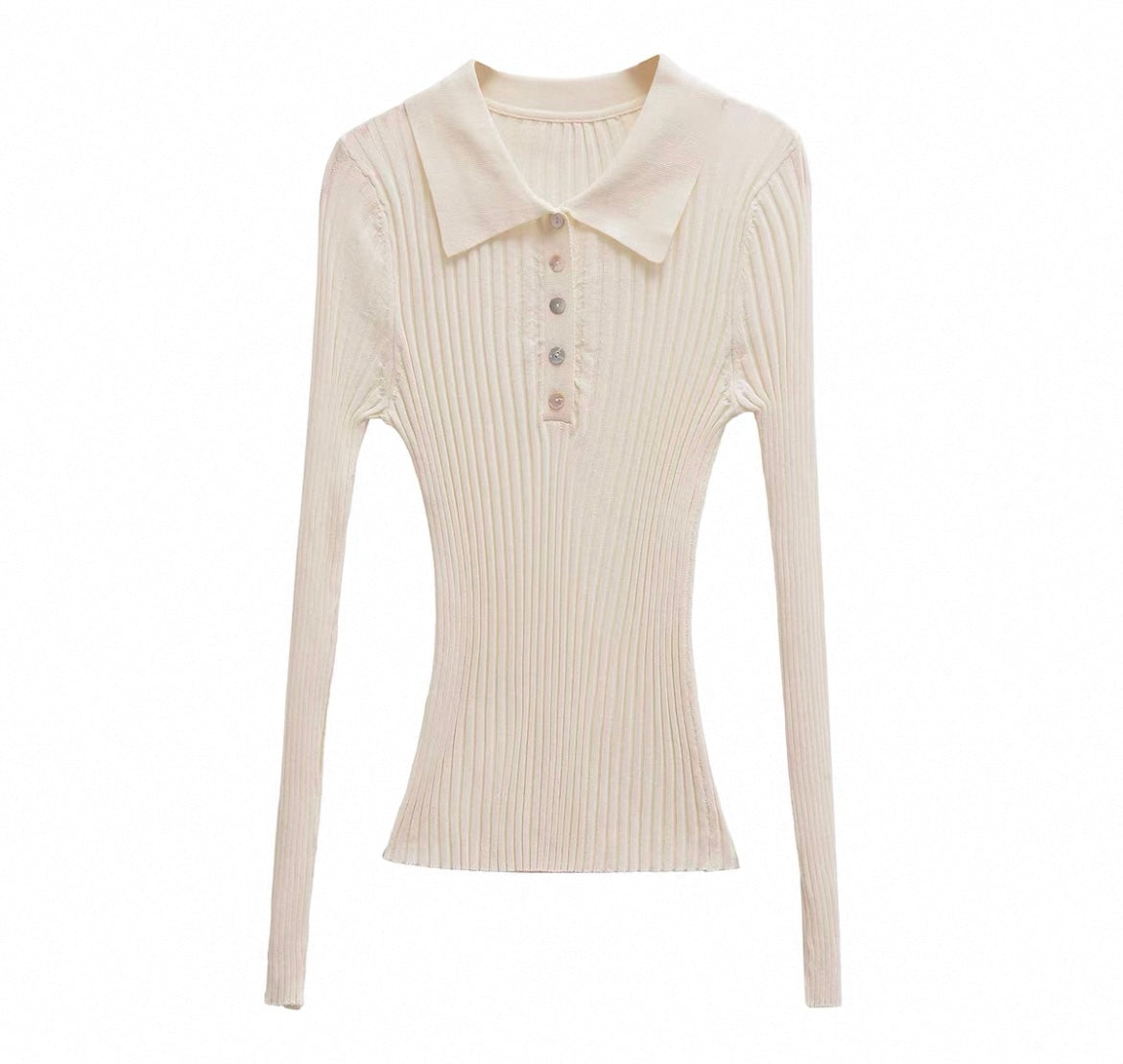 Dünner Strickpullover mit Polo Kragen für Frauen