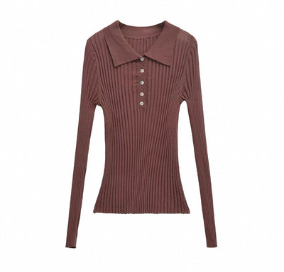 Dünner Strickpullover mit Polo Kragen für Frauen