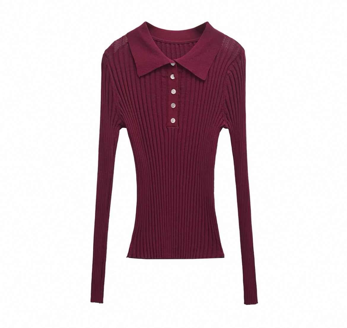 Dünner Strickpullover mit Polo Kragen für Frauen