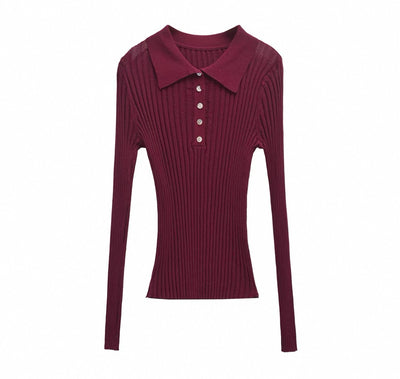 Dünner Strickpullover mit Polo Kragen für Frauen