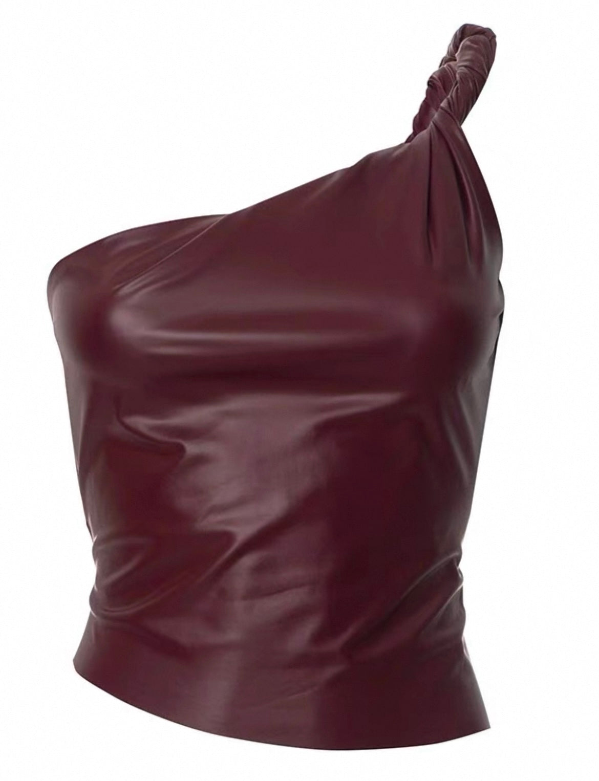 Drapiertes Kunstleder Oberteil in Wein-rot für Frauen