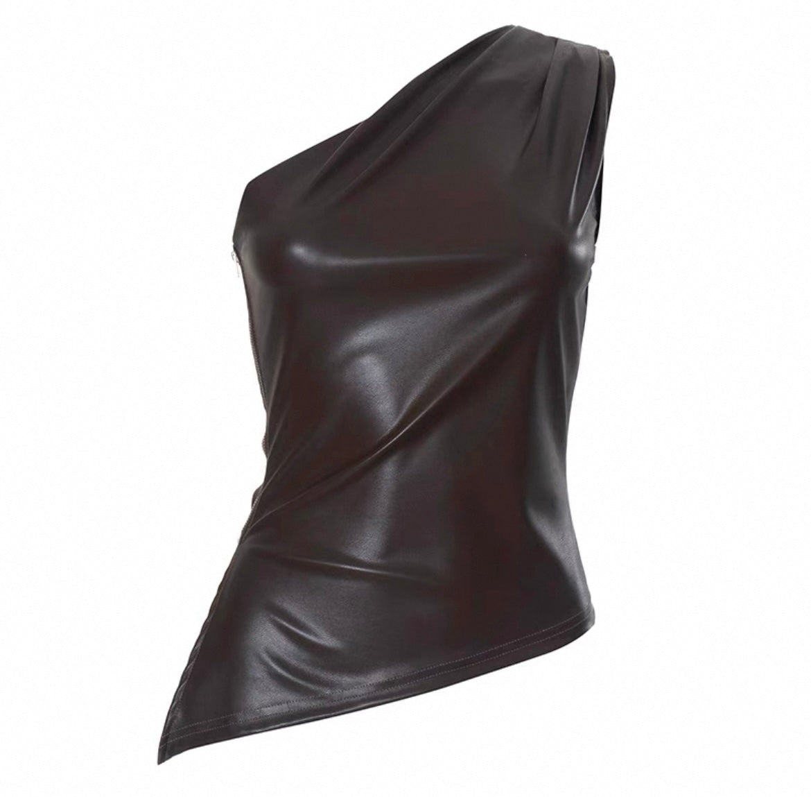 Drapiertes Kunstleder Oberteil in Dunkelbraun für Damen