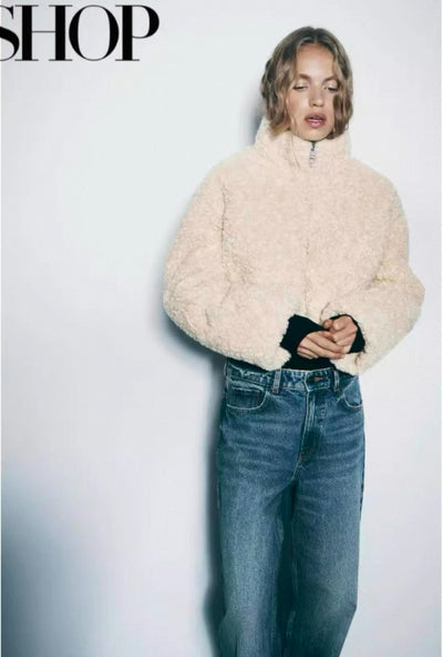 Puffersteppjacke mit Teddy-Fell für Damen