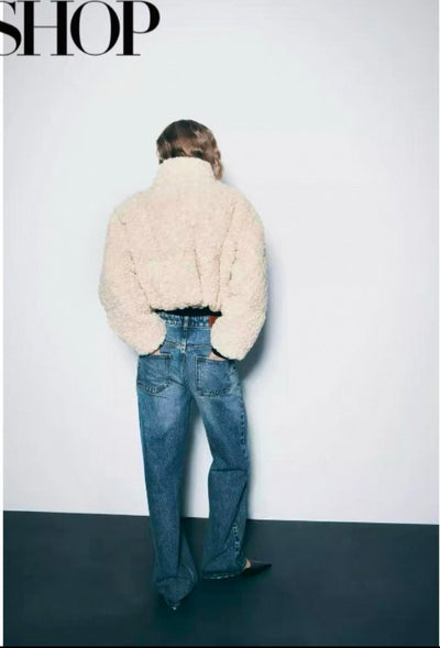 Puffersteppjacke mit Teddy-Fell für Damen